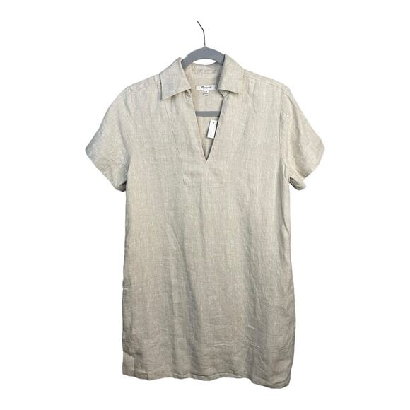 Madewell‎ V-Neck 100% Linen Mini Dress in Natural Undyed Size XS NWT - Picture 5 of 12